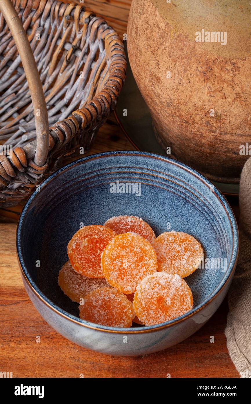 Salt-cured egg yolks are a concentrated burst of flavor and texture, made by curing egg yolks in salt.The cured yolks offer a delightful textural cont Stock Photo