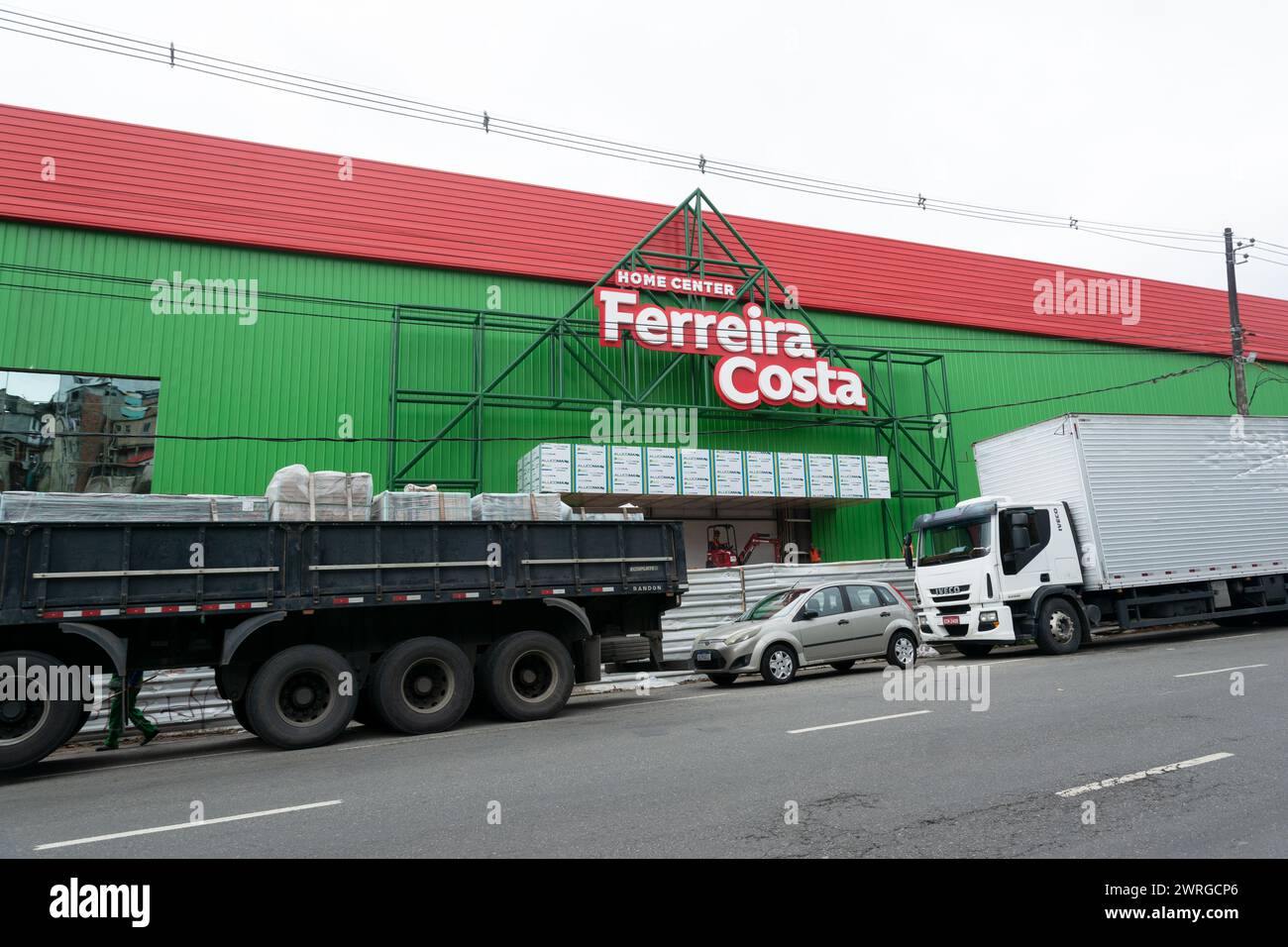 Salvador, Bahia, Brazil - January 25, 2024: View of the facade of the new Ferreira Costa store under construction in Vale dos Barri in the city of Sal Stock Photo