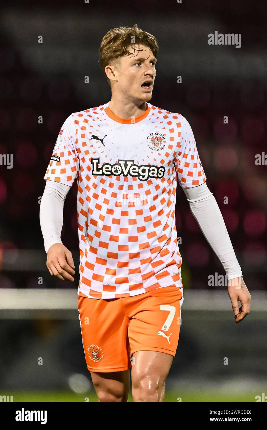 George Byers of Blackpool during the Sky Bet League 1 match Northampton Town vs Blackpool at Sixfields Stadium, Northampton, United Kingdom, 12th March 2024  (Photo by Craig Thomas/News Images) Stock Photo