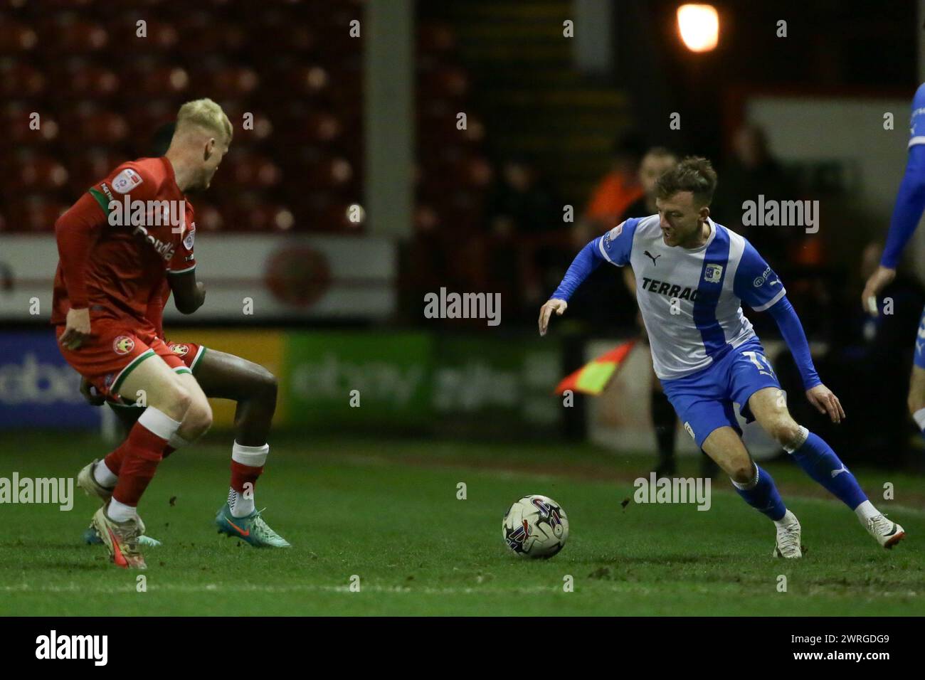 Elliot Newby of Barrow during the Sky Bet League 2 match between Walsall and Barrow at the Banks's Stadium, Walsall on Tuesday 12th March 2024. (Photo: Gustavo Pantano | MI News) Credit: MI News & Sport /Alamy Live News Stock Photo