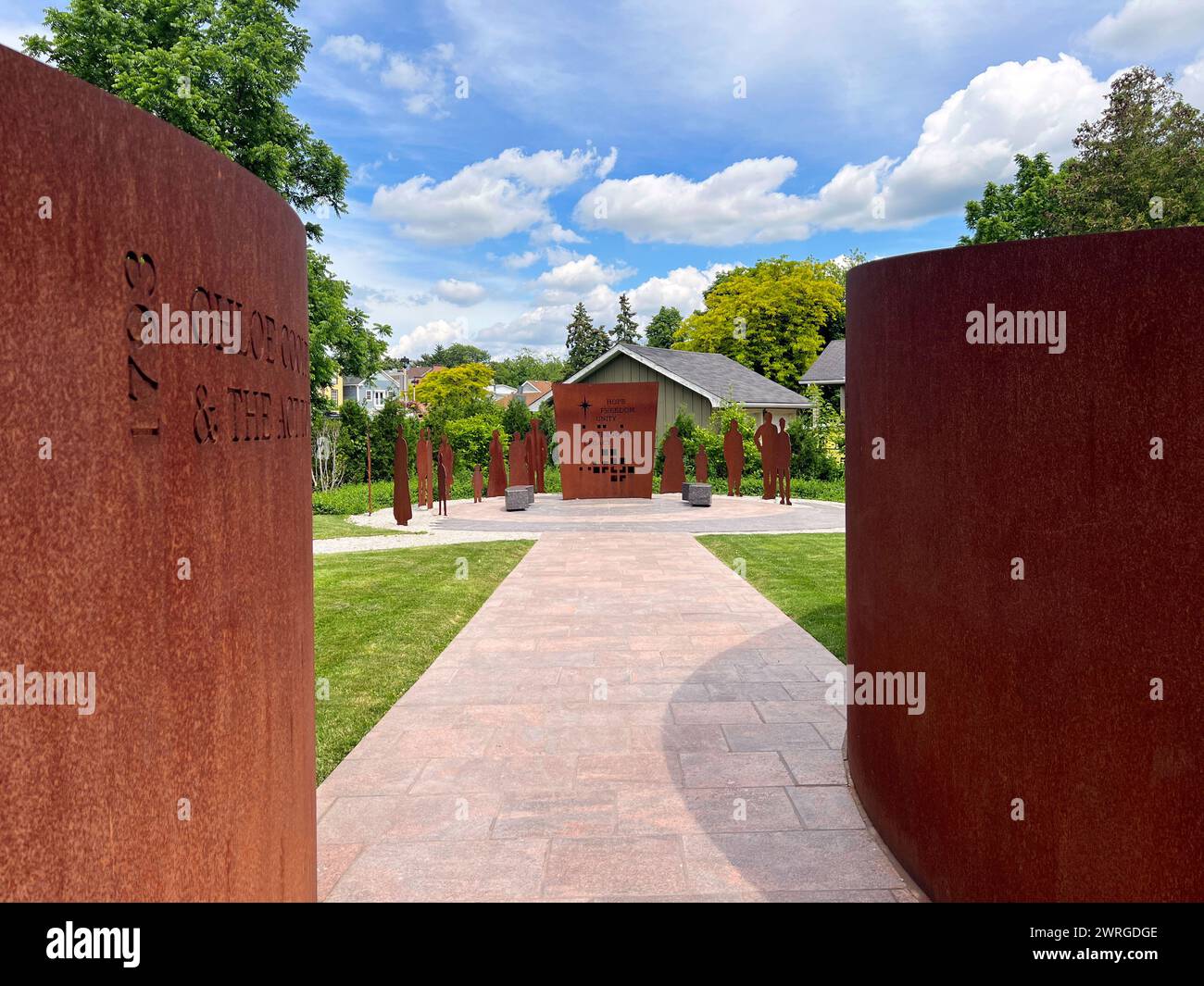 June 8, 2022 - Niagara on the Lake, Ontario, Canada: Voices of Freedom garden, a park dedicated to Black history and freedom from slavery. Stock Photo