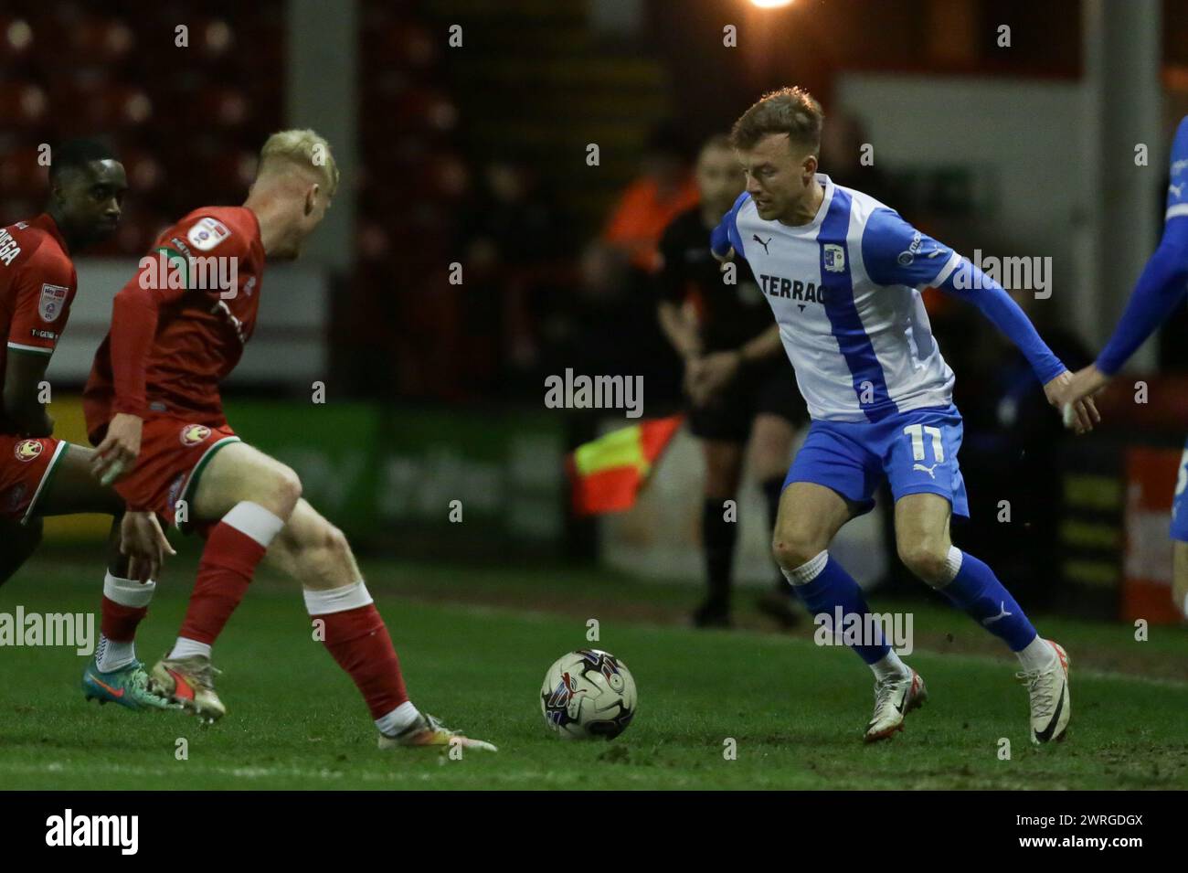 Elliot Newby of Barrow during the Sky Bet League 2 match between Walsall and Barrow at the Banks's Stadium, Walsall on Tuesday 12th March 2024. (Photo: Gustavo Pantano | MI News) Credit: MI News & Sport /Alamy Live News Stock Photo