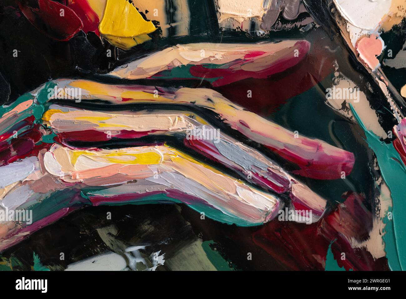 The girl is painted with a palette knife and oil paints on round ...