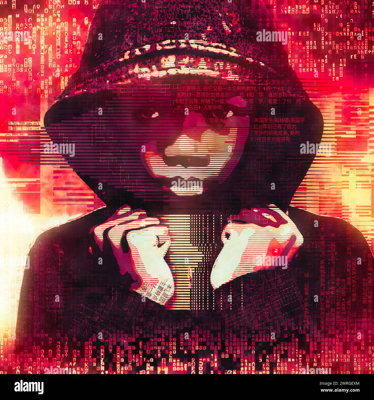Hacker boy with hood, power of programming. Cutting-edge technology ...