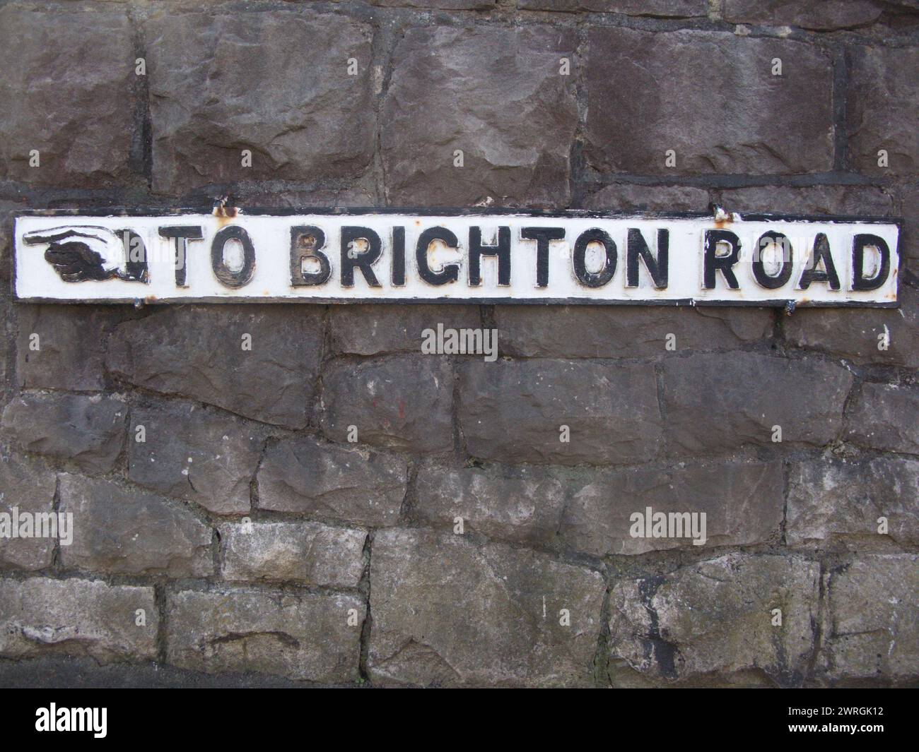 To Brighton road sign, Clevedon road,  Weston Super Mare, North Somerset. No longer there. fingerpost. pointing Stock Photo