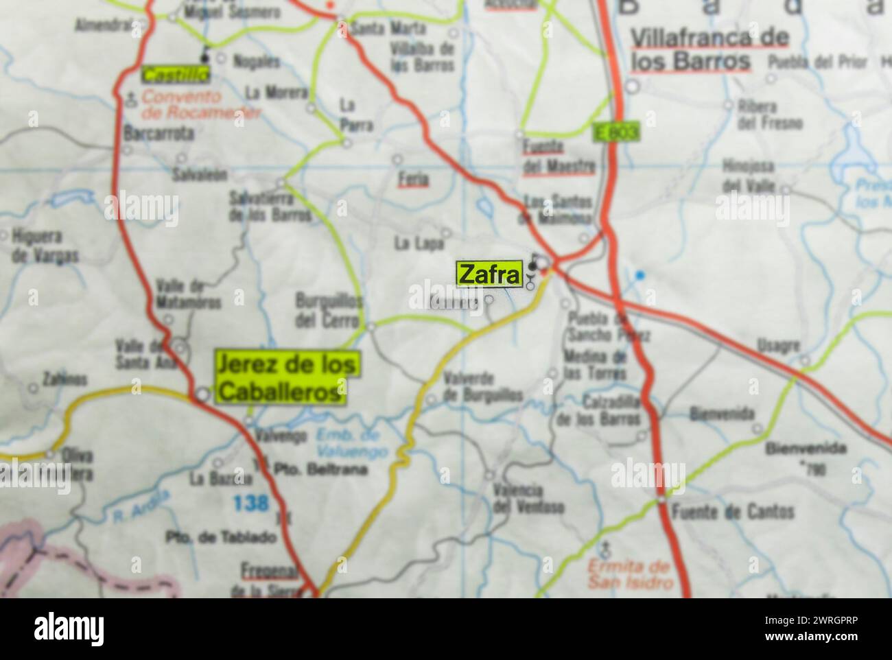 Zafra city on the map, Extremadura, Badajoz, Spain. Selective focus over word Stock Photo