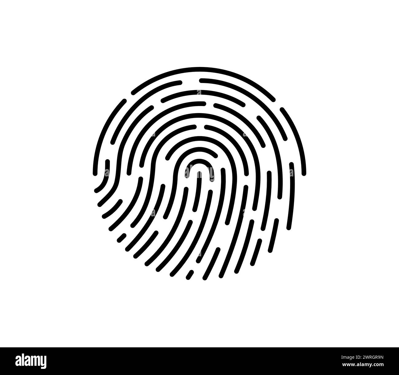 User finger scan icon. Fingerprint touch biometric id symbol. Modern account thumbprint identification security sign. User recognition scanner badge. Black and white linear isolated vector eps logo Stock Vector