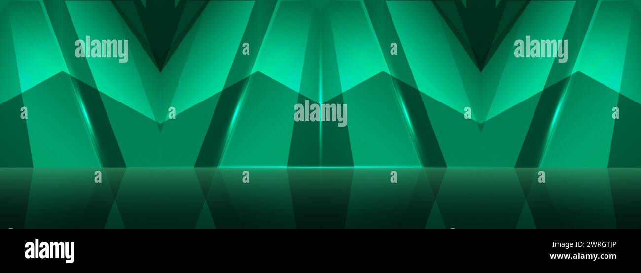 Green 3d empty studio room wide background with abstract wall. Concert ...