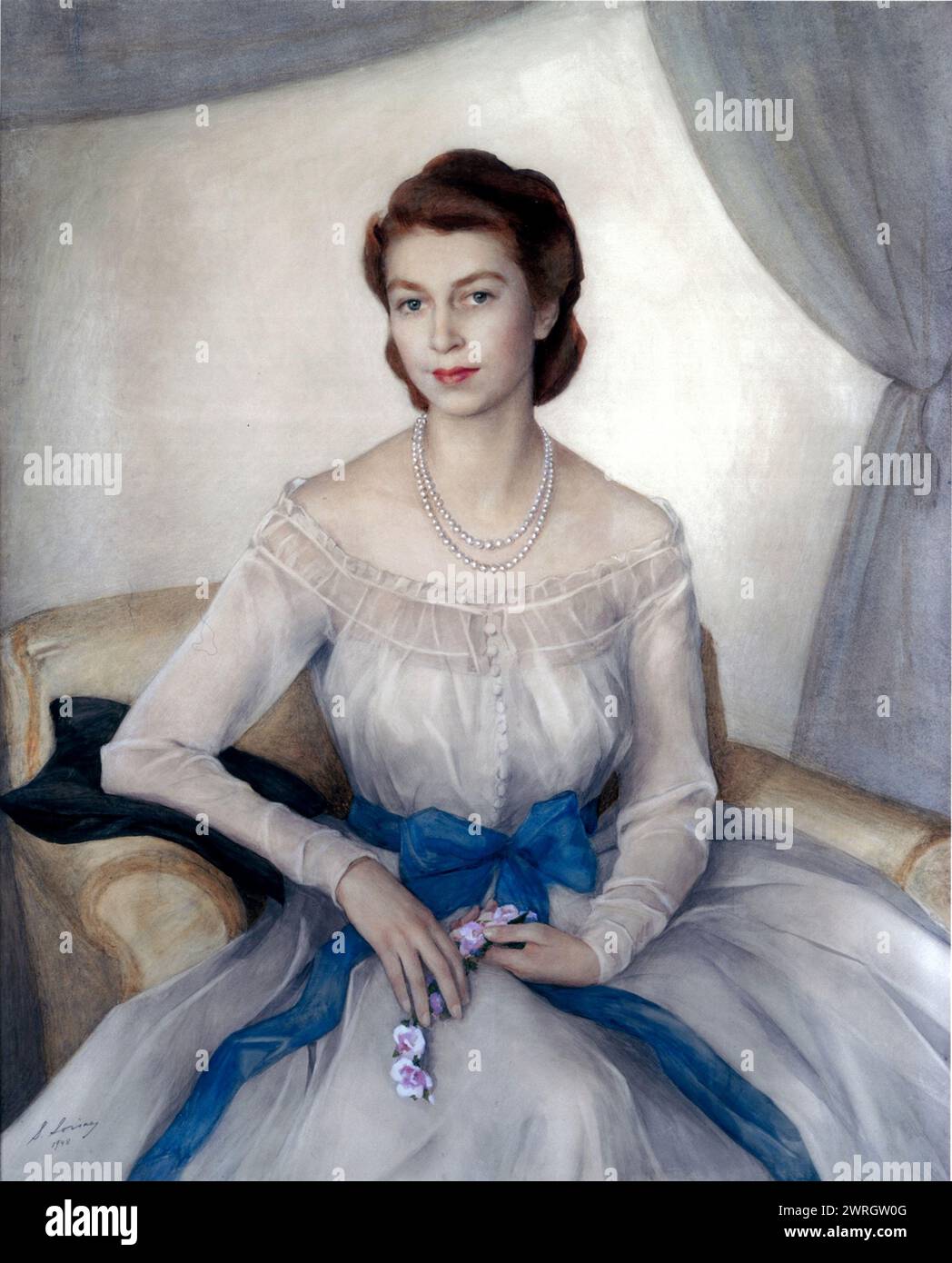 Portrait of the Princess Elizabeth, Duchess of Edinburgh, 1948. Found in the collection of Clarence House, London. Stock Photo