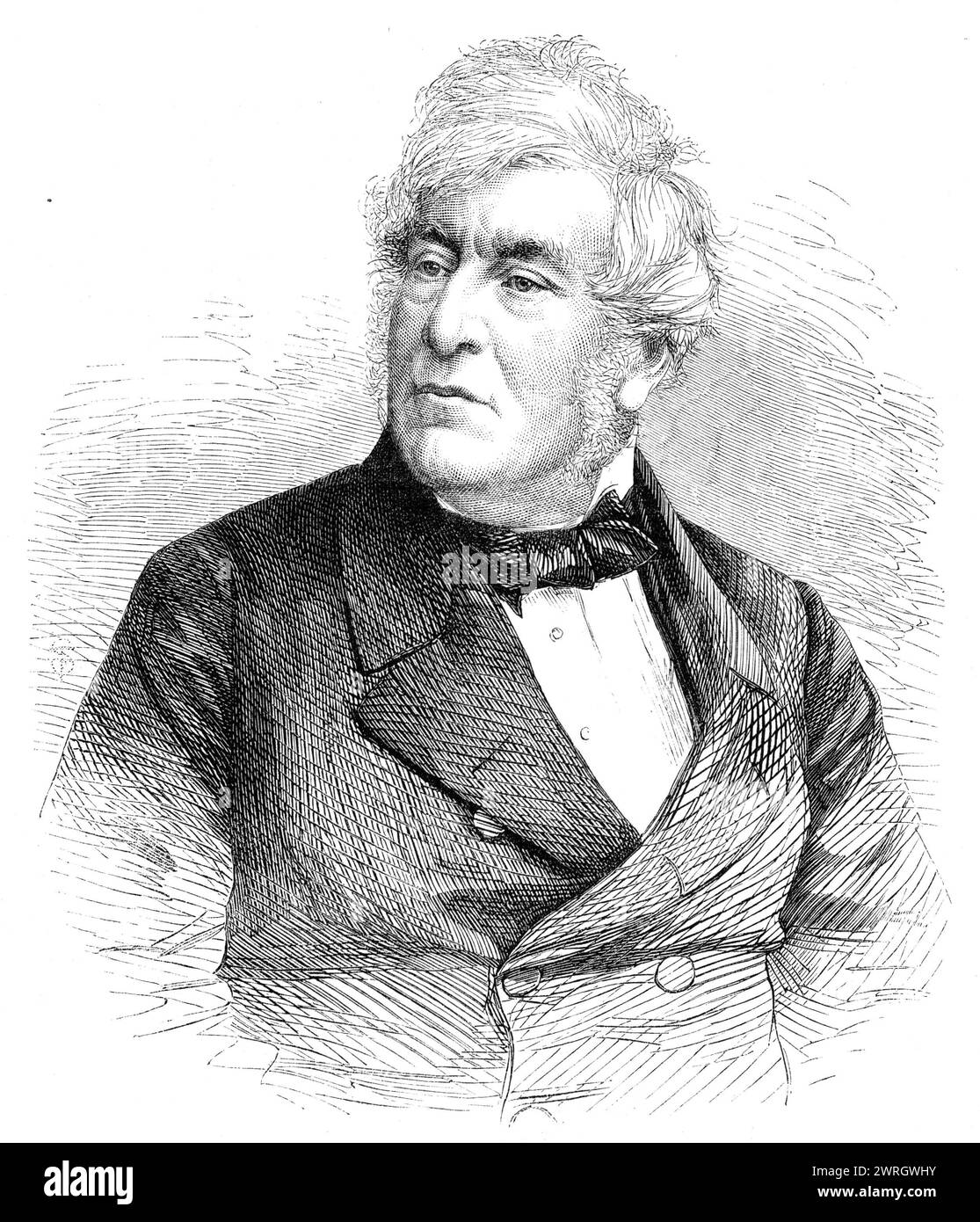 The Hon. William Shee, one of the Judges of the Court of Queen's Bench, 1864. Engraving of a photograph by John and Charles Watkins. 'William Shee, Queen's Serjeant...is the first Roman Catholic Judge since the Revolution of 1688...He has already gone circuit as Judge of Assize, and has won golden opinions from the Bar and the public for his dignified bearing, his courtesy, and his eminently judicial temper and acquirements. A better appointment to the Bench could not have been made; for this eloquent and learned lawyer is well known to possess such high order of intellect, keen sense of honou Stock Photo