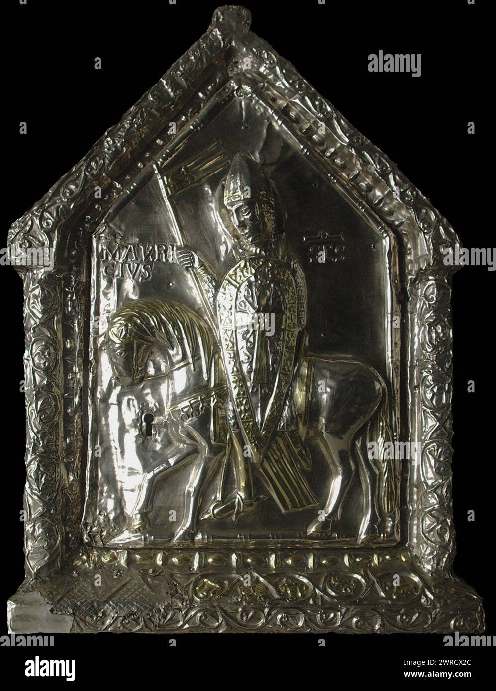 Saint Maurice equestrian. Shrine of the Children of Saint Sigismond, c.1160. Found in the Collection of the Abbaye de Saint-Maurice d'Agaune. Stock Photo