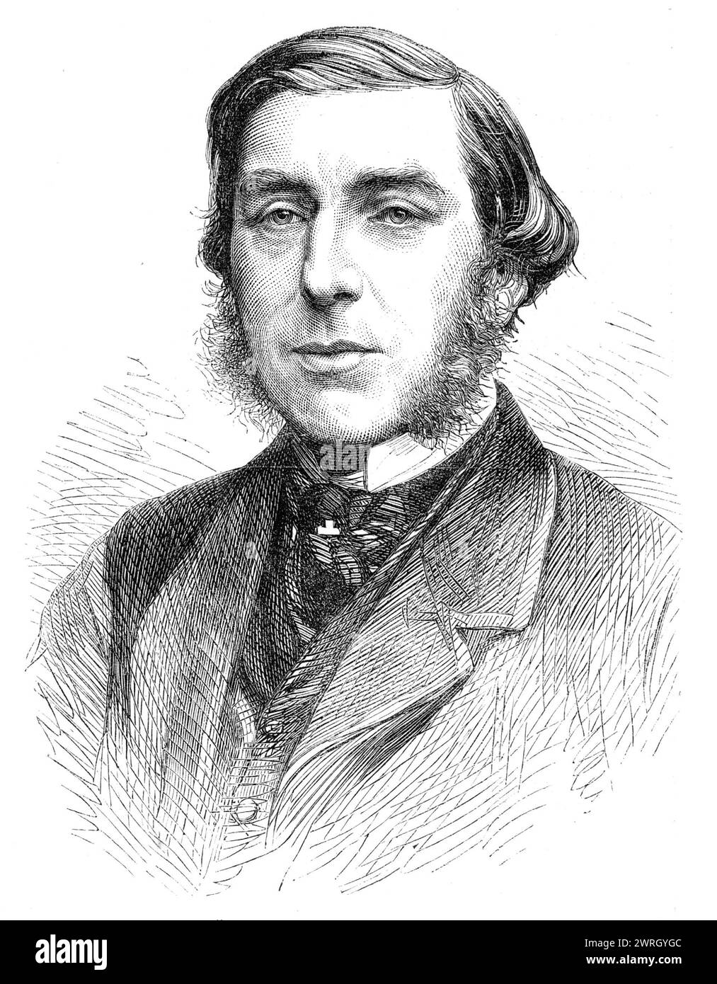 The movers and seconders of the addresses in both Houses of Parliament: Mr. G&#xf6;schen, Member for the City, 1864. Engraving from a photograph by John and Charles Watkins. 'George Joachim G&#xf6;schen, Esq...was elected one of the representatives of the city of London in Parliament. If we recollect rightly, he made but two speeches last year; but they were sufficient to distinguish him as an easy and fluent speaker, and an advanced and somewhat philosophical politician. No one was surprised when, as a representative of the commercial interests of the country - in which he is largely interest Stock Photo