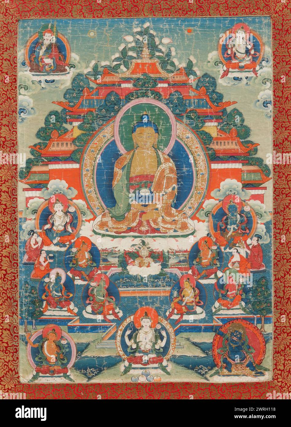 Thangka of Amitabha in the pure land of Sukhavati, 19th century. Private Collection Stock Photo