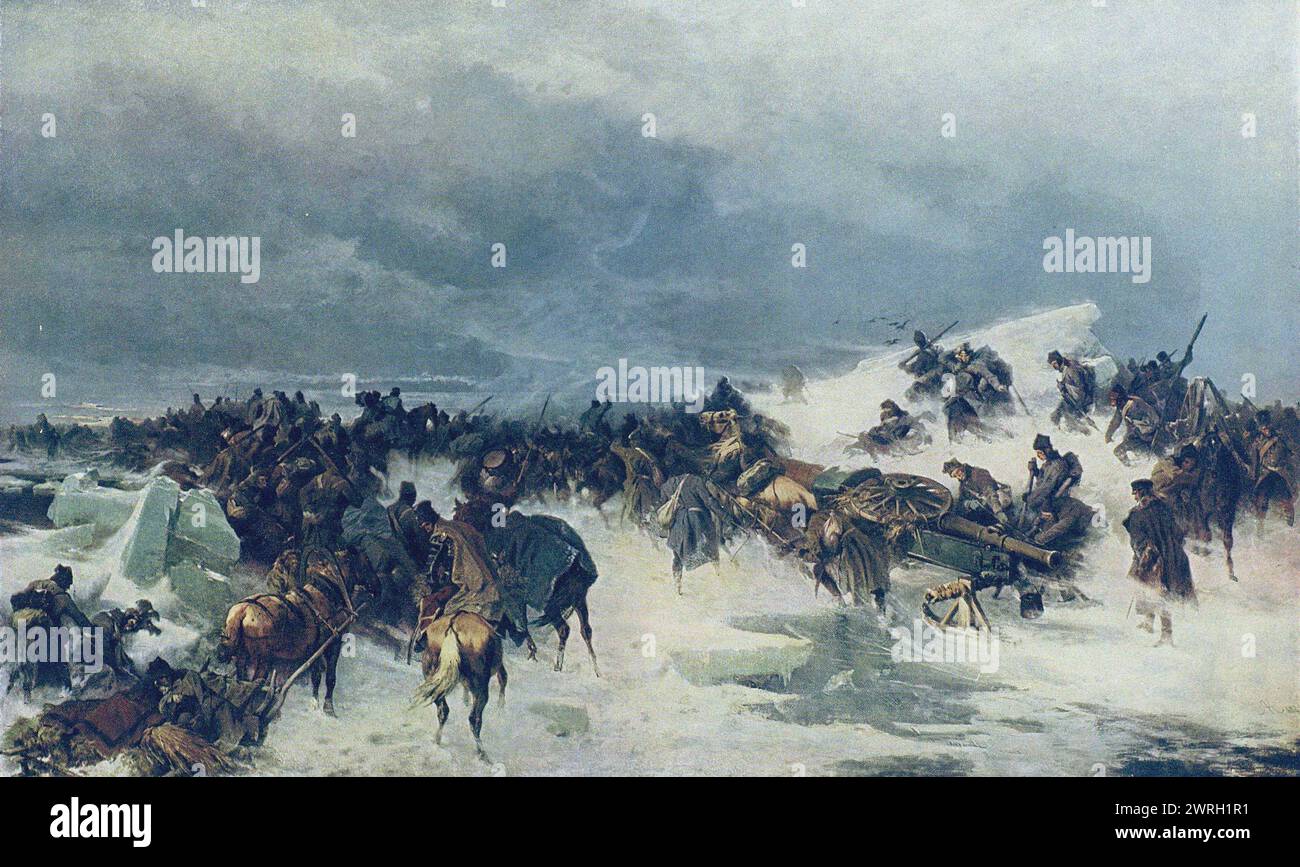 Russian Forces Crossing the frozen Gulf of Bothnia in 1809, 1875. Private Collection Stock Photo