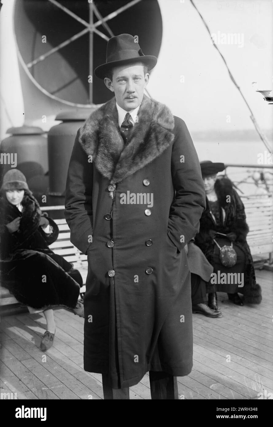 Prince Ruspoli, 1919. Shows Prince Eugenio Ruspoli, Secretary of the Italian Embassy, probably taken aboard the Mauretania at the Cunard pier in New York on November 25, 1919. Stock Photo