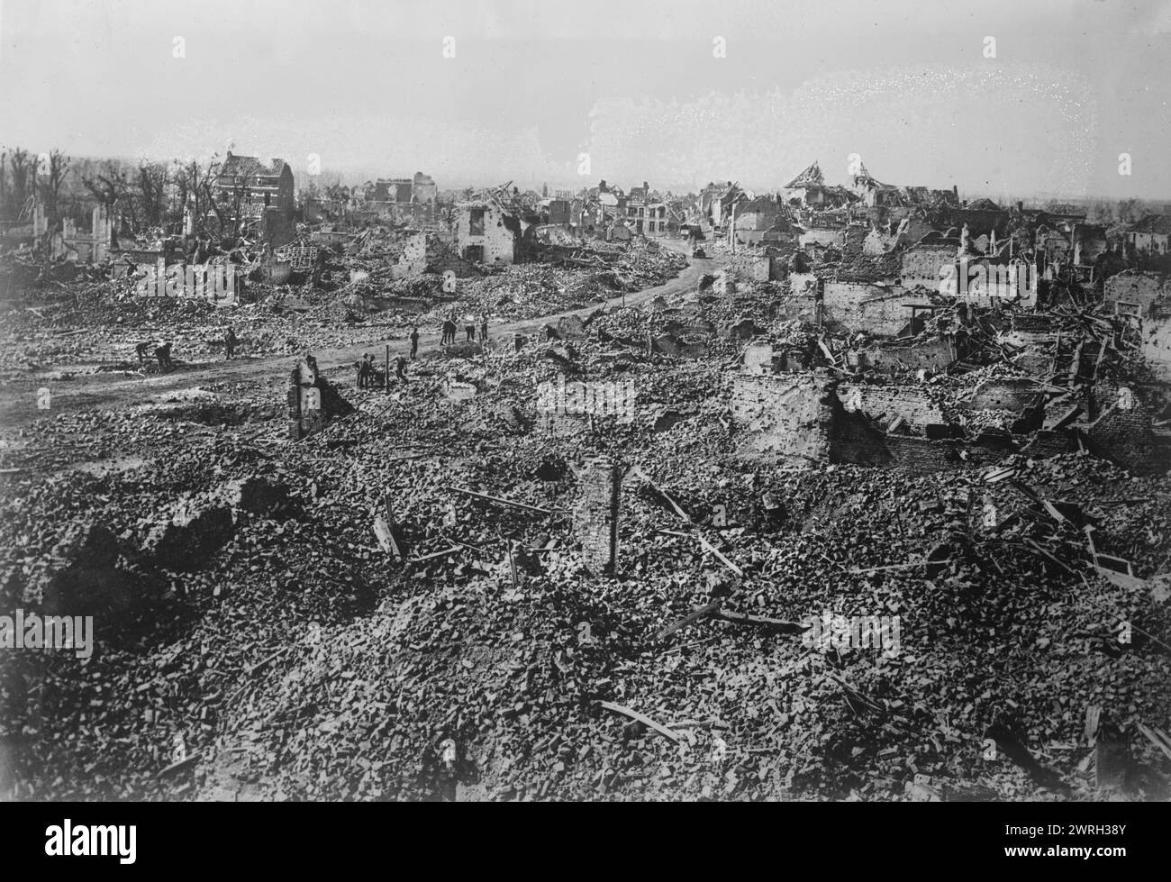 Bailleul, 1918, Sept 1918. The ruins of Bailleul, France after the German forces left on August 30, 1918 during the Battle of Bailleul which was part of the Battle of the Lys in World War I. Photograph taken September 1, 1918. Stock Photo