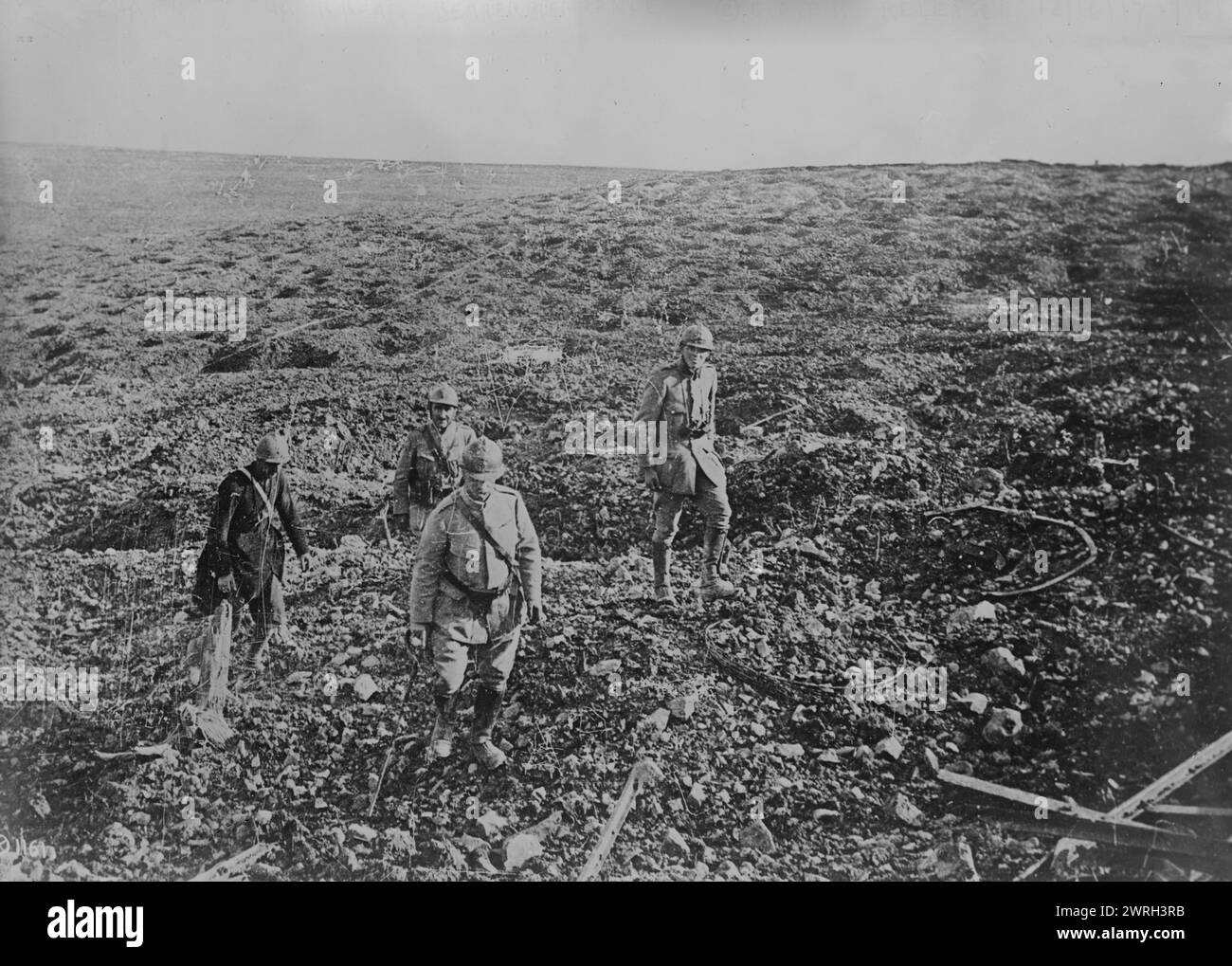 Chaplain & stretcher bearers, France, 27 Aug 1917. Ground recovered near the River Meuse, near