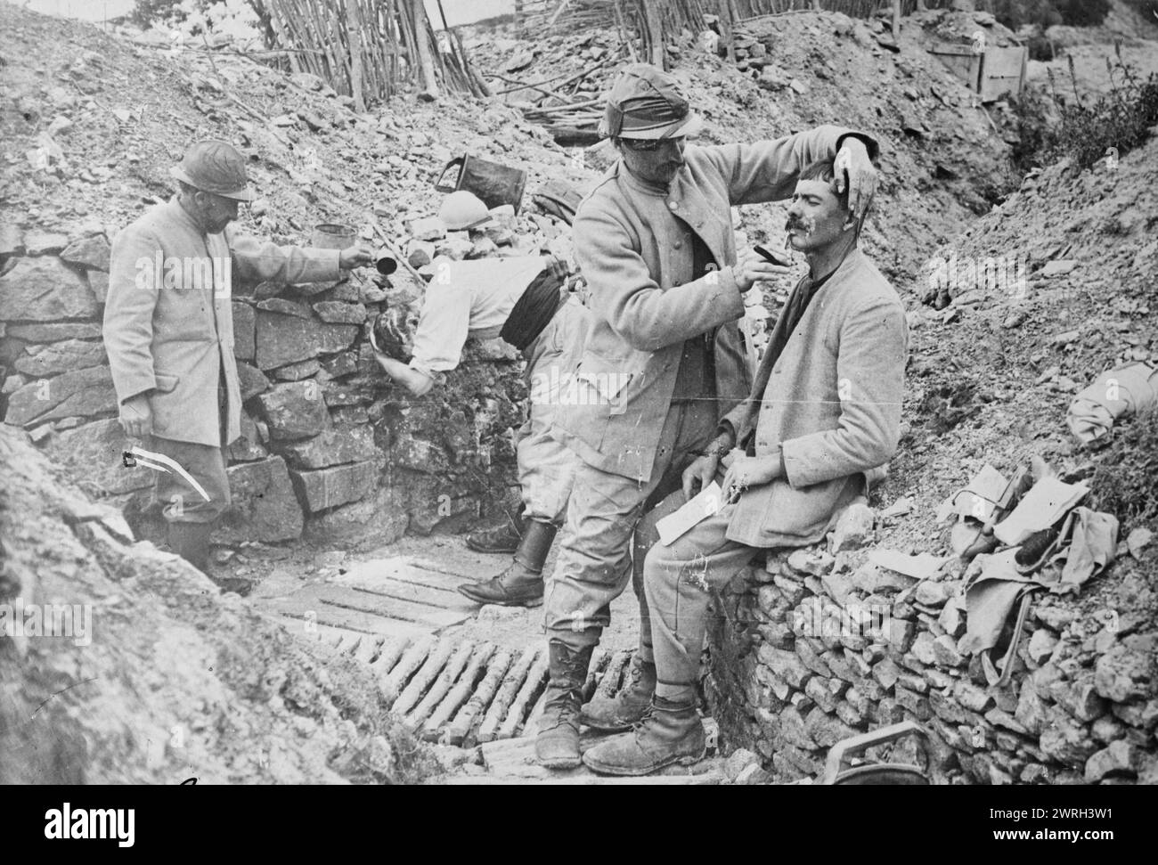 French trench barber, between c1915 and 1918. A French barber shaving a ...