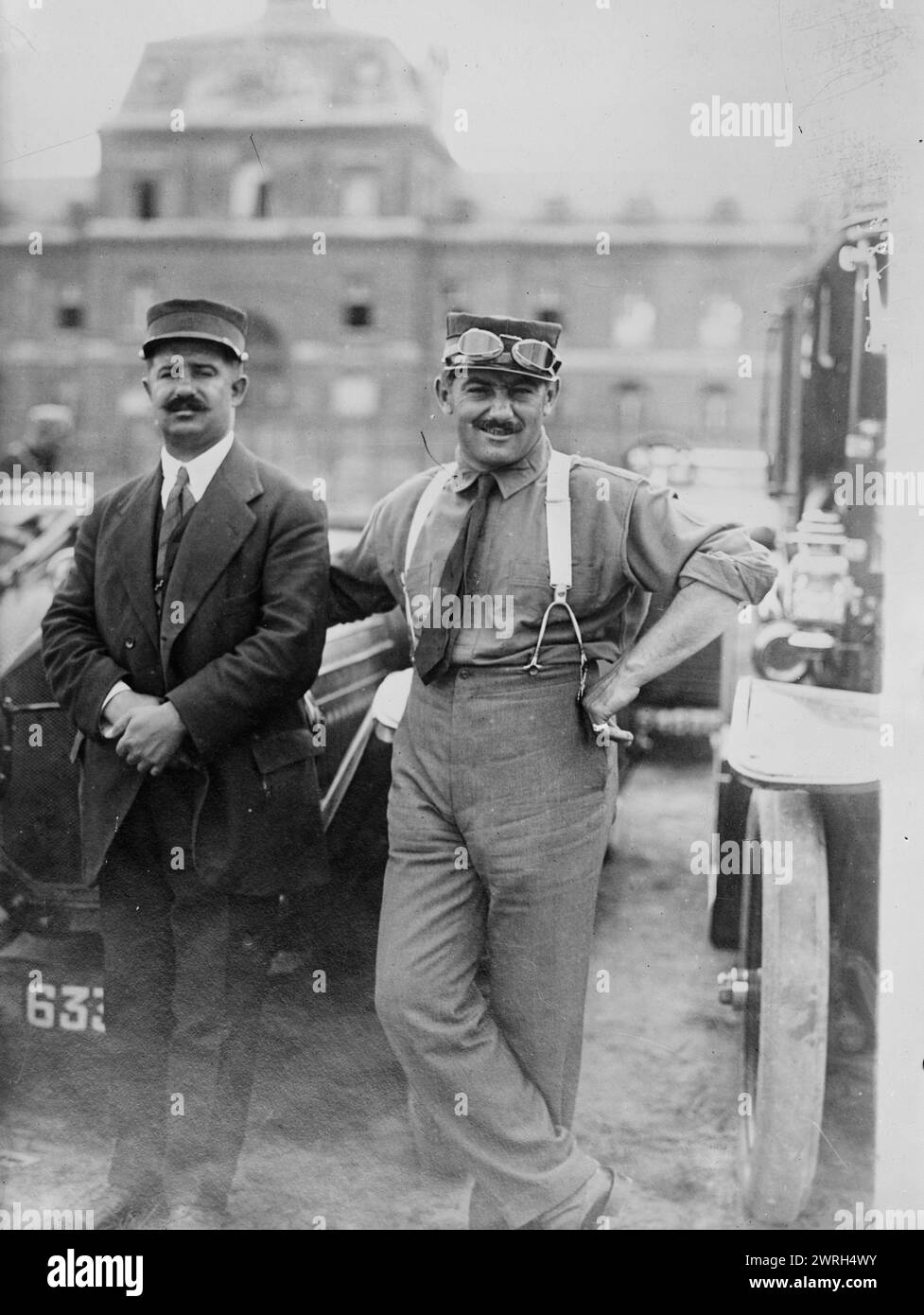 Boillot &amp; Rigal in Army, 21 Oct 1914 (date created or published later). Race car drivers Georges Louis Frederic Boillot (1884-1916) and Victor Rigal who served in the French Army during World War I. Stock Photo