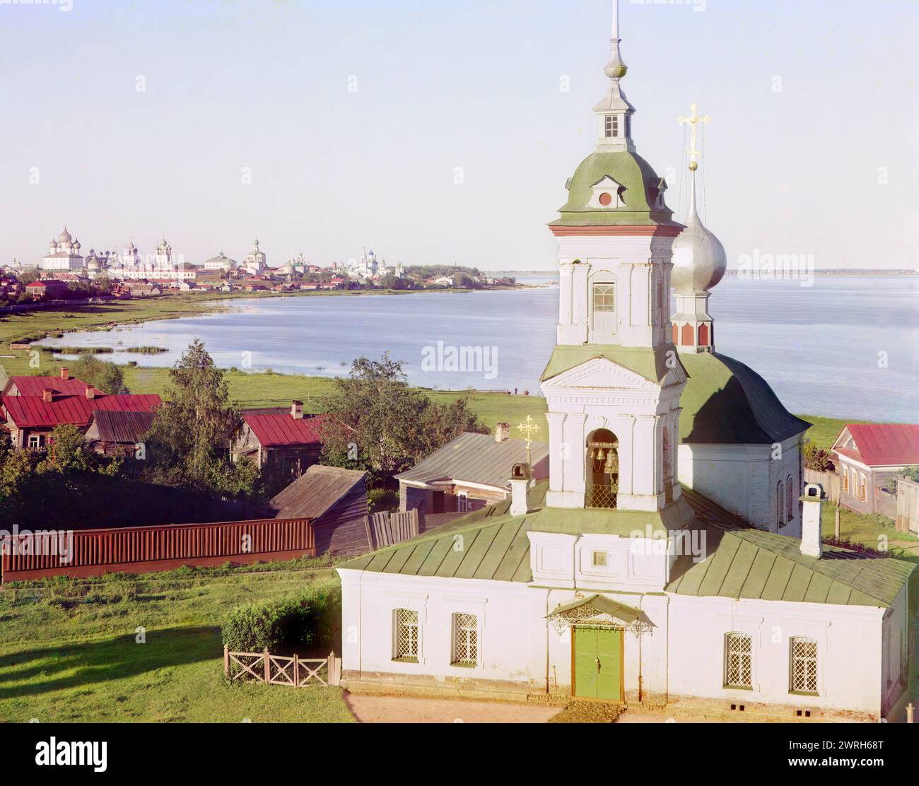 Church on the site of Saint Leontius murder; view, from the bell tower of Savior Yakovlevsky Monastery, Rostov Velikii, 1911. Stock Photo