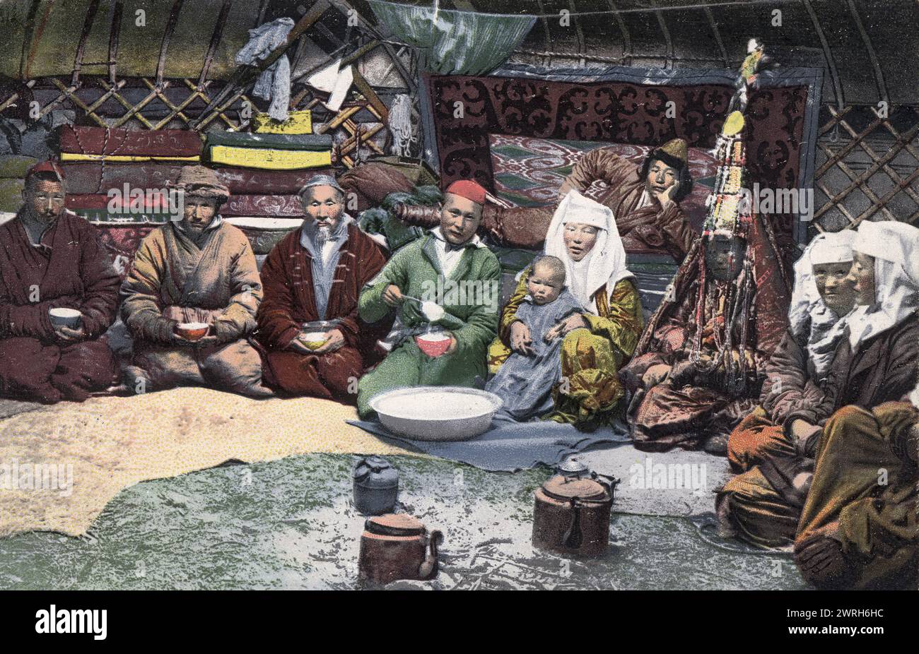 Inside a Kazakh Yurt, 1911-1913. From a collection of color postcards ...