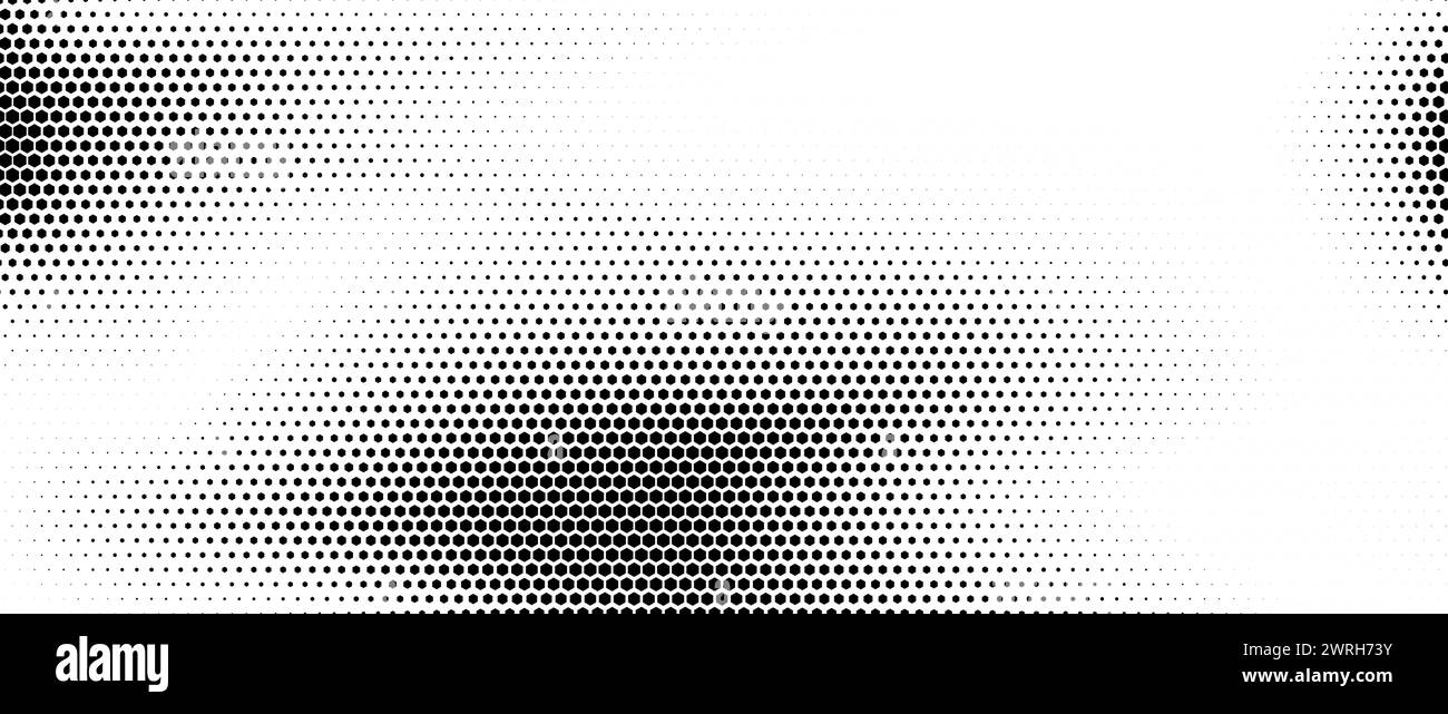 Hexagon halftone gradient texture. Abstract black white hex grunge ...