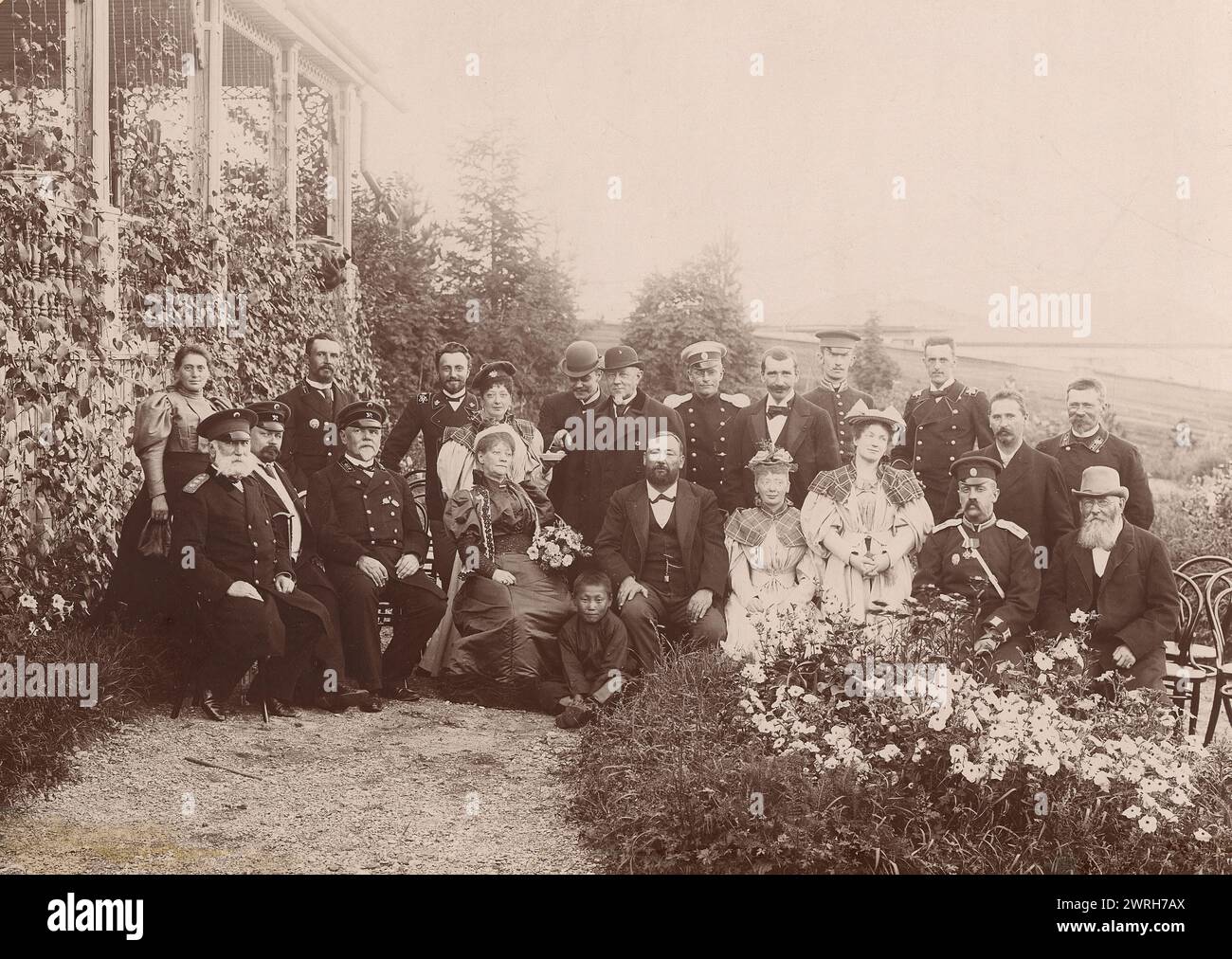 L.K. Telyakovsky - Governor-General of Yenisei province with his family and guests at a dacha in the vicinity of Krasnoyarsk, 1890. This collection includes more than four hundred photographs of daily life in Yenisei Province in the late tsarist period. Photographs include peasants, Cossacks, and high-ranking officials. Stock Photo