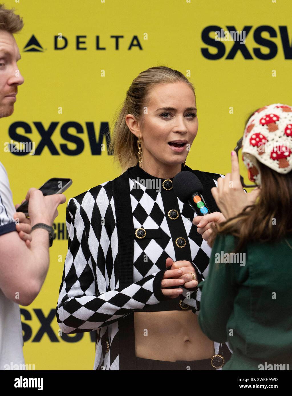 Actress EMILY BLUNT, who plays Jody Moreno in the new movie 'The Fall Guy,' walks the red carpet outside the Paramount Theater in downtown Austin at the movie's world premiere during the South by Southwest (SXSW) film festival on March 12, 2024. Credit: Bob Daemmrich/Alamy Live News Stock Photo