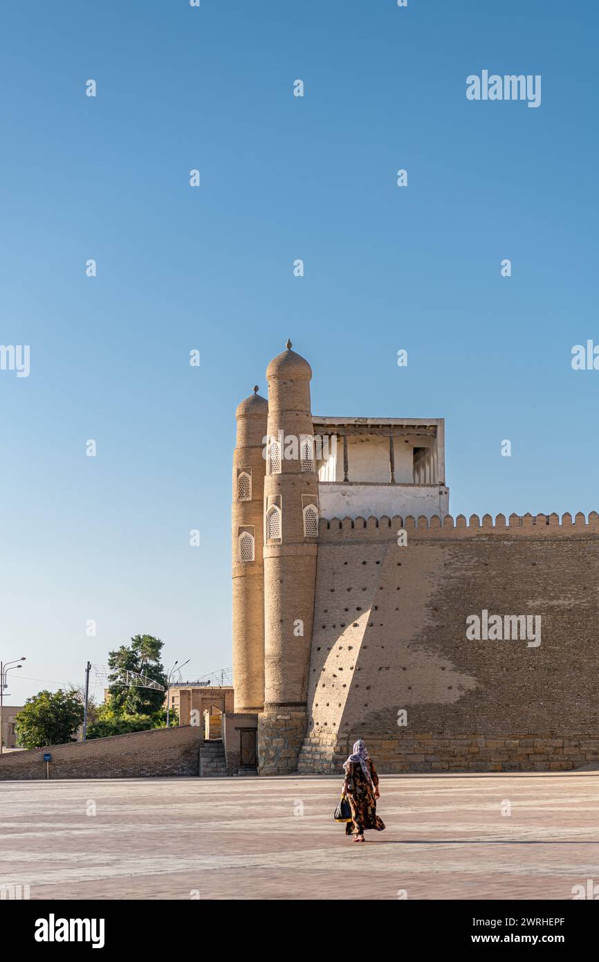 Gates of the Ark, the Medieval massive Bukhara Fortress in Uzbekistan Stock Photo