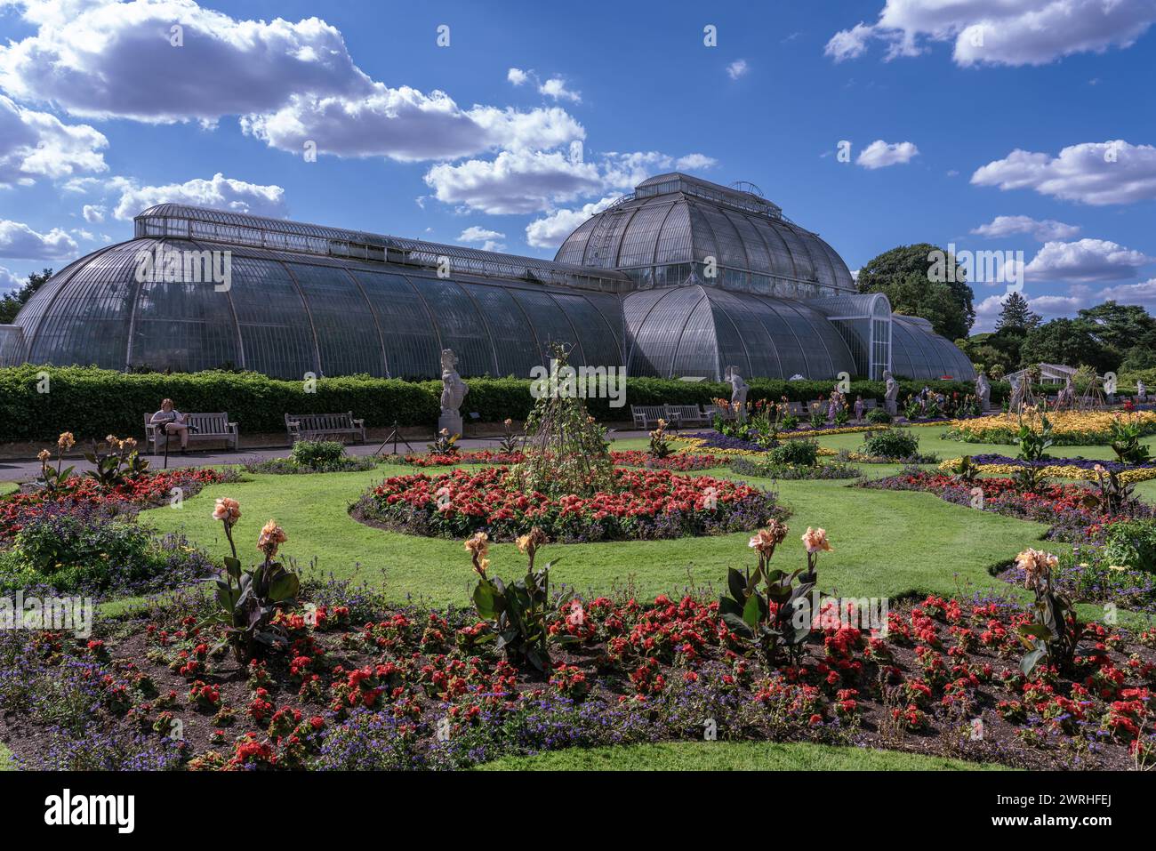 This is the Temperate House in Kew Gardens, a large greenhouse and famous landmark building in the Royal Botanic Gardens of RIchmond on August 08, 202 Stock Photo