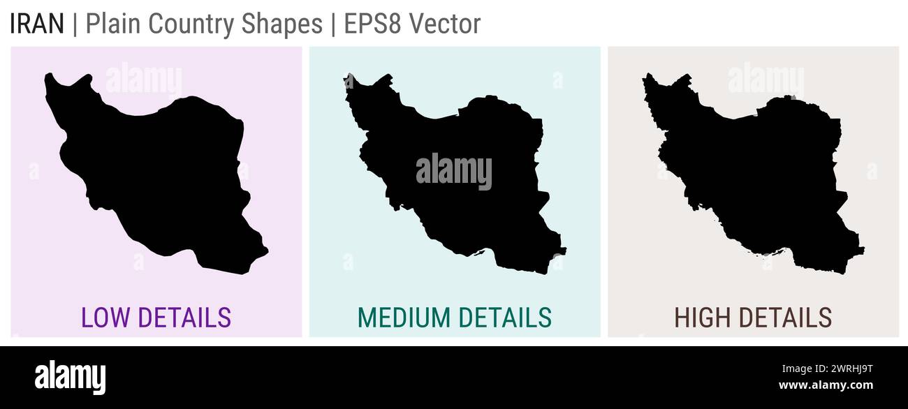 Iran - plain country shape. Low, medium and high detailed maps of Iran