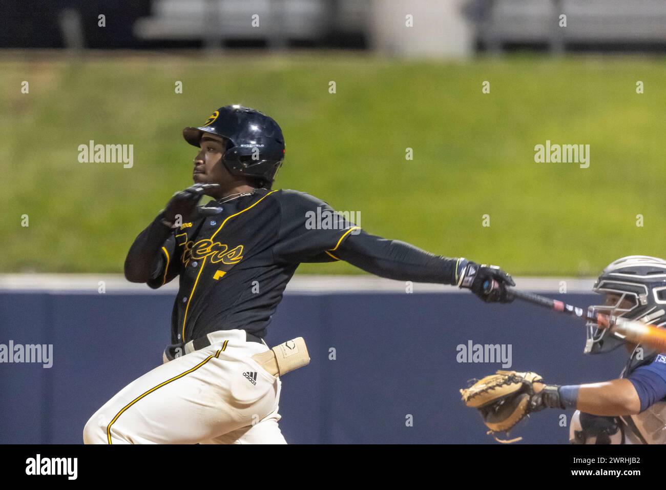 Grambling State infielder Kyle Walker (7) singles against Jackson State