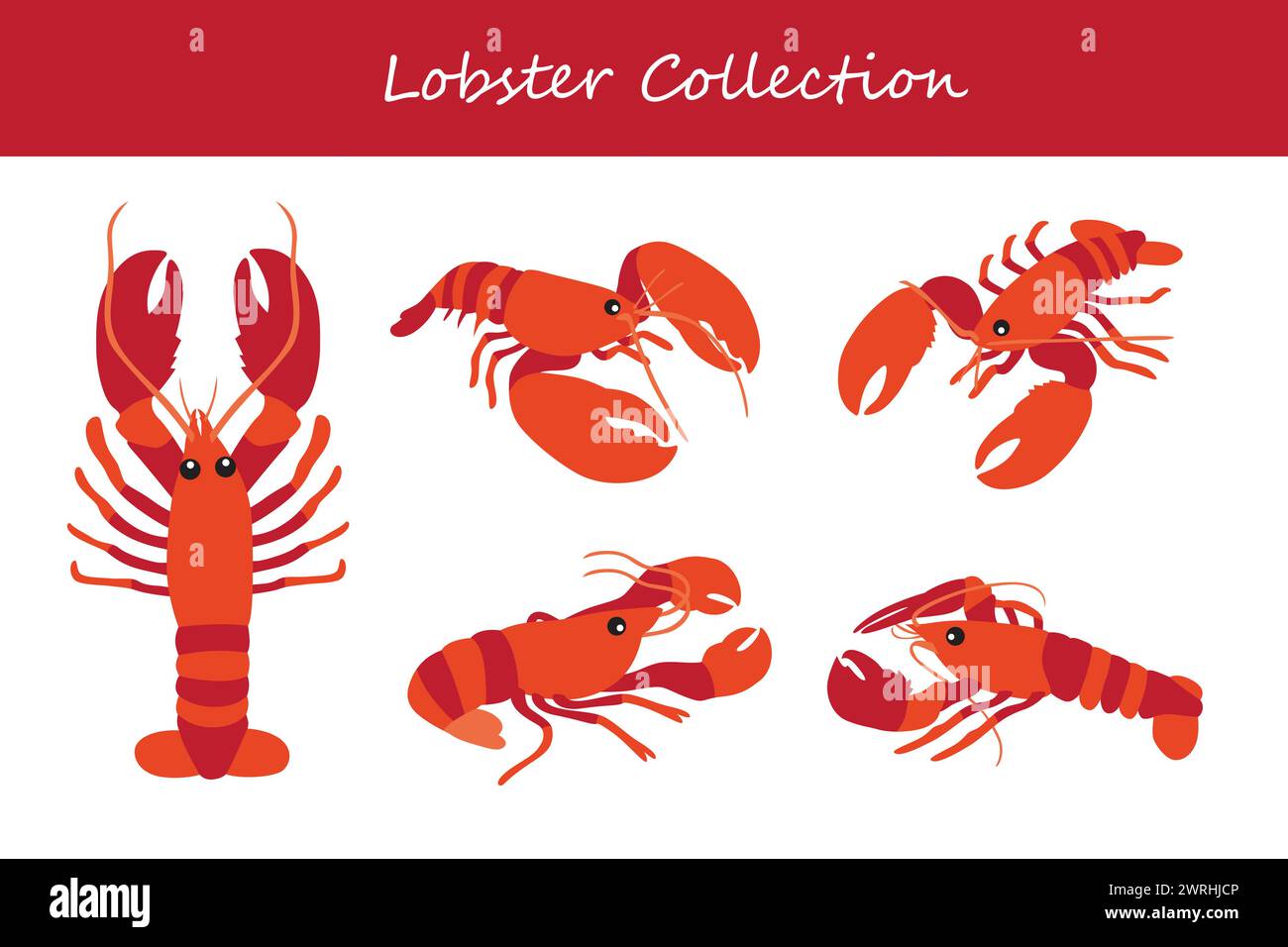lobster vector illustration set. Cute lobster isolated on white background. Stock Vector