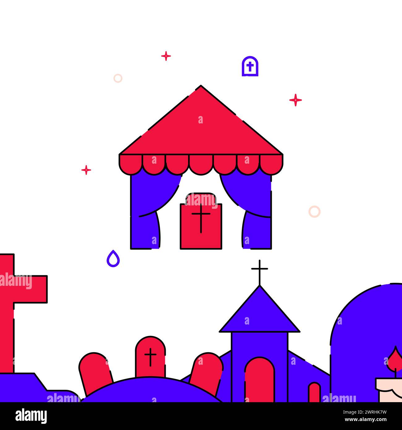 Cemetery, funeral tent filled line vector icon, simple illustration ...
