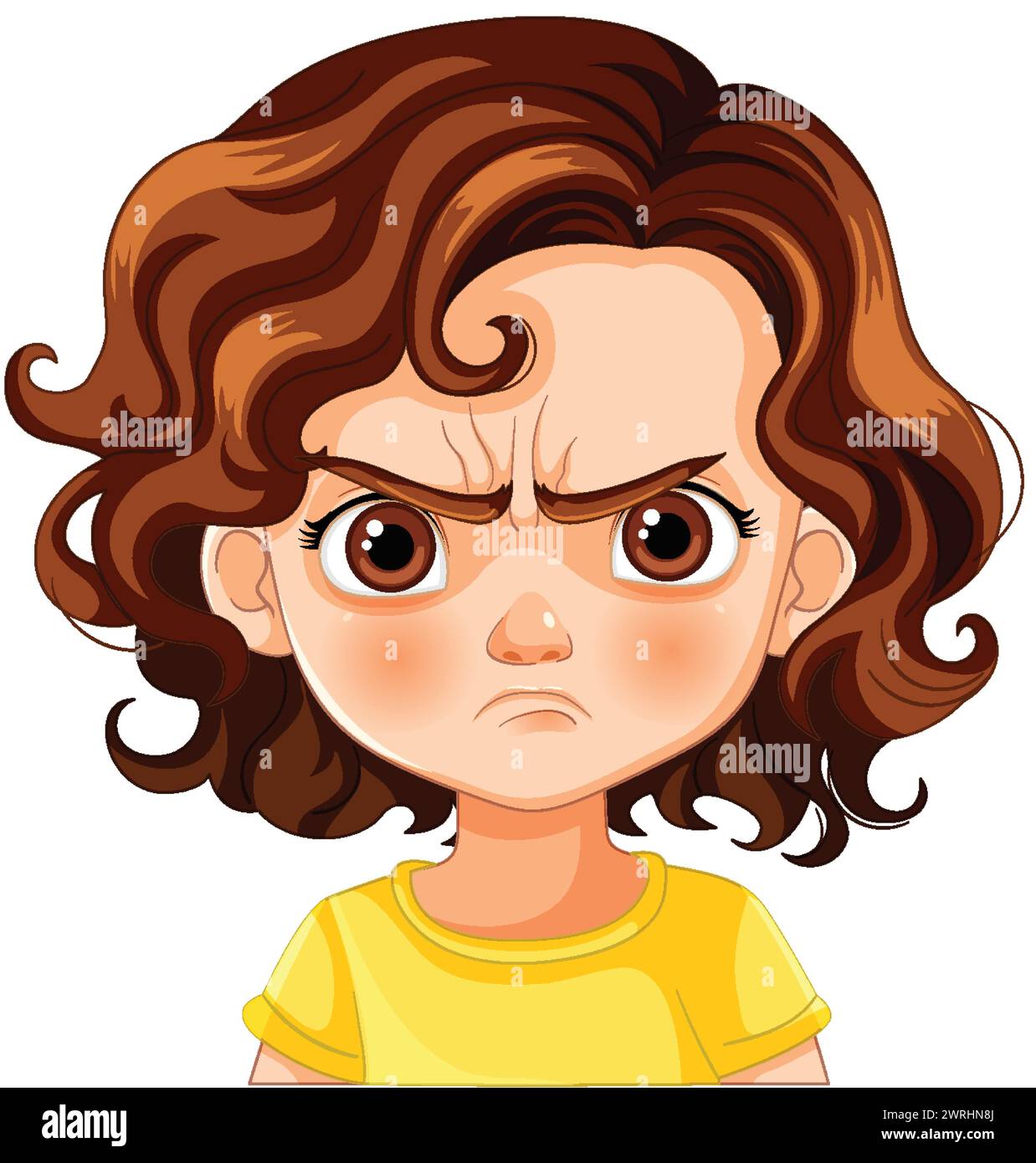 Cartoon of a young girl frowning with displeasure Stock Vector