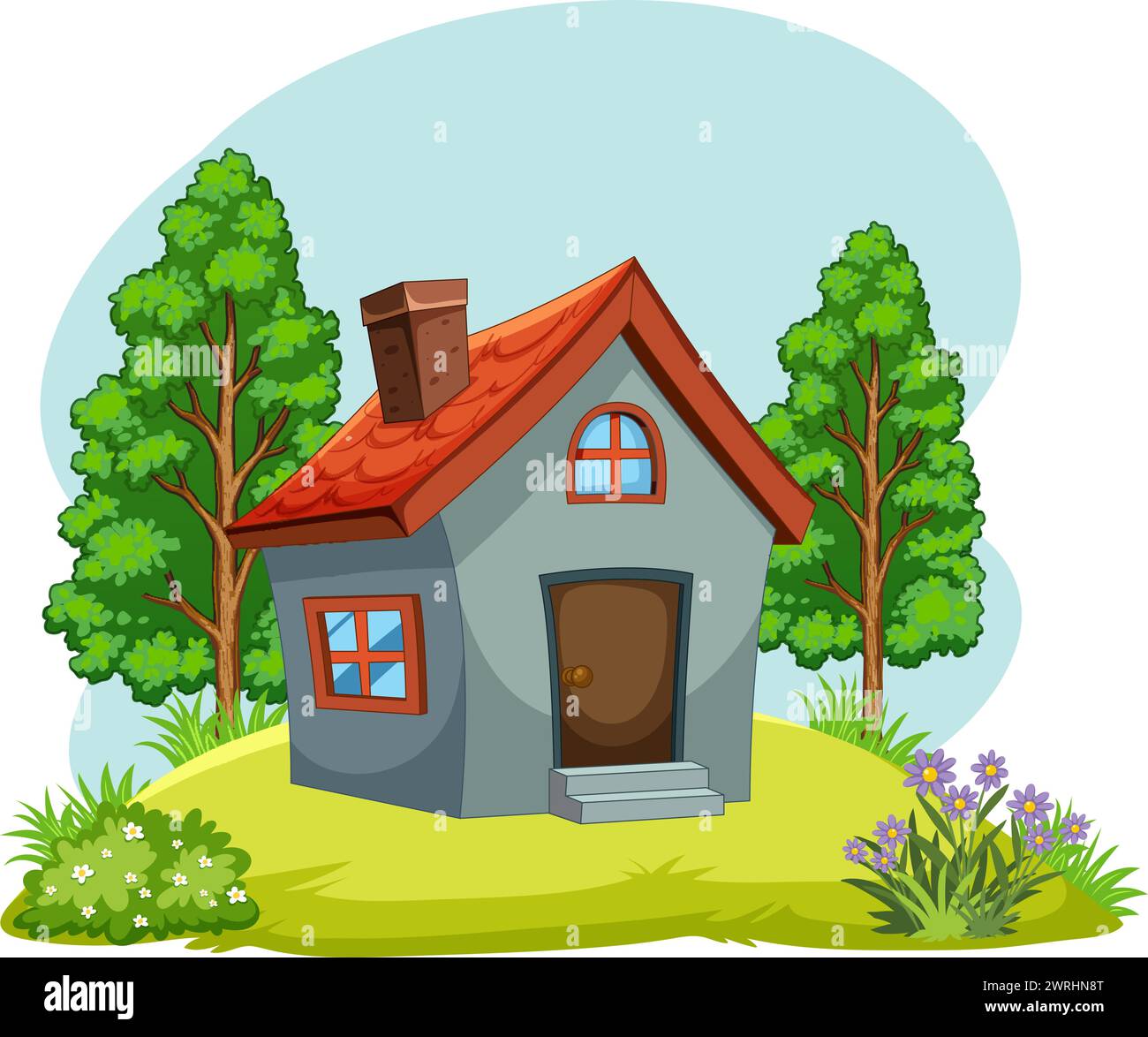 Vector illustration of a small house surrounded by nature Stock Vector ...