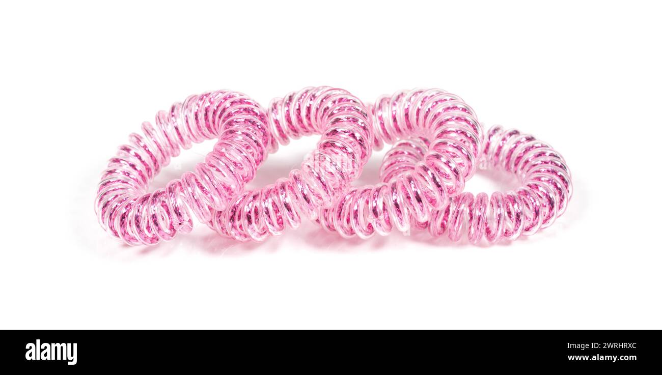 spiral rubber band. elastic hair tie on white background. Stock Photo