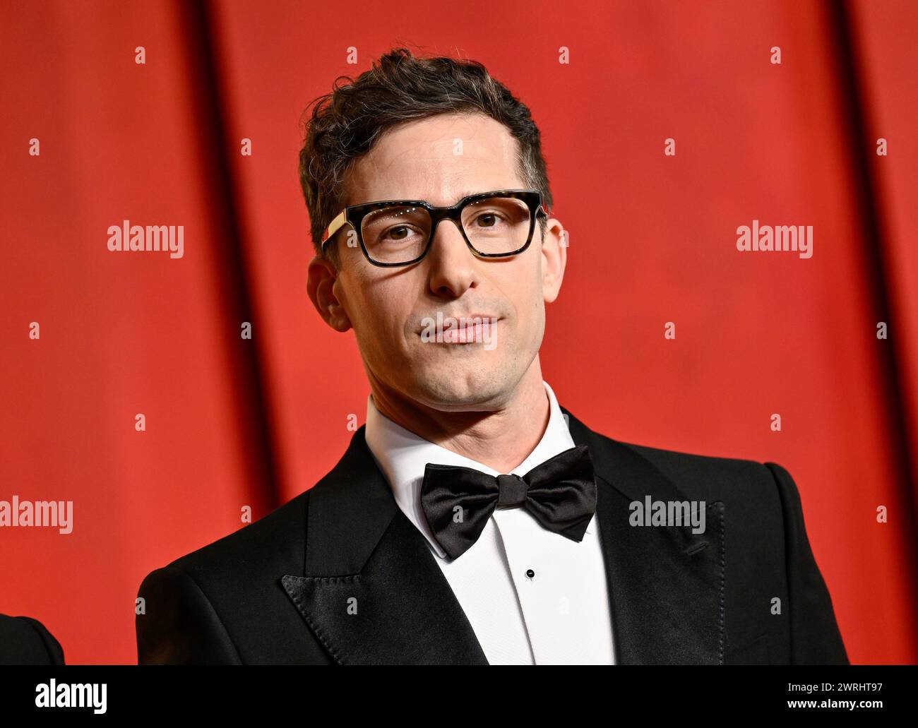 Andy Samberg arrives at the Vanity Fair Oscar Party on Sunday, March 10, 2024, at the Wallis