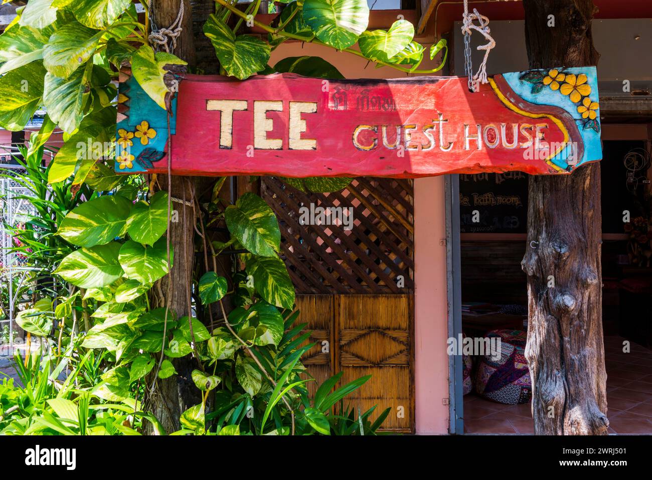 Tea, tea sale, shop, tea room, sign, notice, cafe, gastronomy, inn, drink, tea room, Thailand Stock Photo