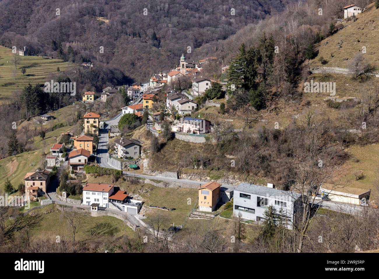 Village view of Muggio, Valle di Muggio, Ticino, Switzerland Stock Photo