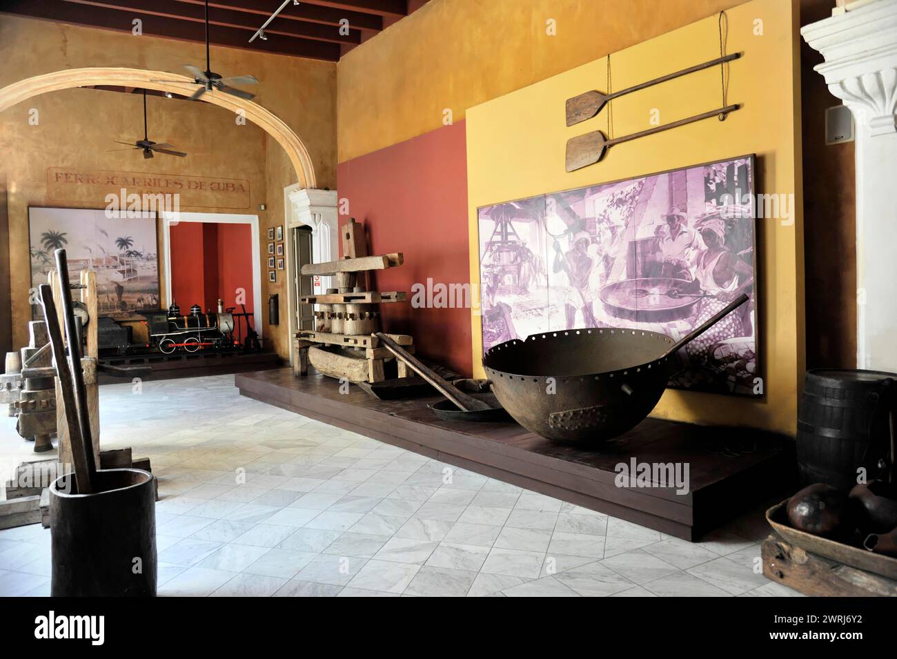 Interior view of a rum factory in Cuba with historical exhibits, Havana