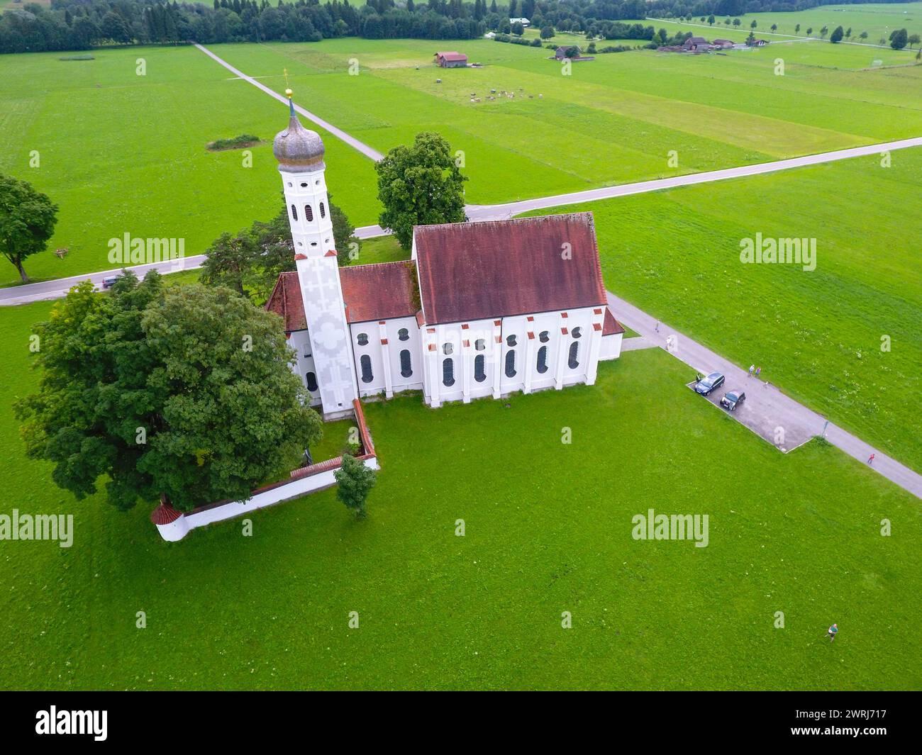 Aerial view of the baroque St. Coloman church near Schwangau in Bavaria ...