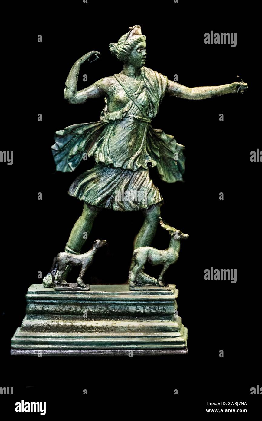 Statuettes depicting Diana the huntress from the 2nd-3rd century, Museo Archeologico Concordiese with finds from the Roman period, medieval old town Stock Photo