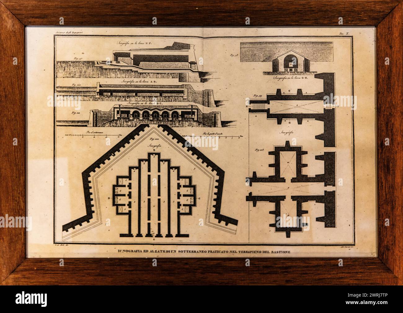 Sketch for defences, military museum, planned town with star-shaped layout, Palmanaova, Unesco World Heritage Site, Friuli, Italy, Palmanaova Stock Photo