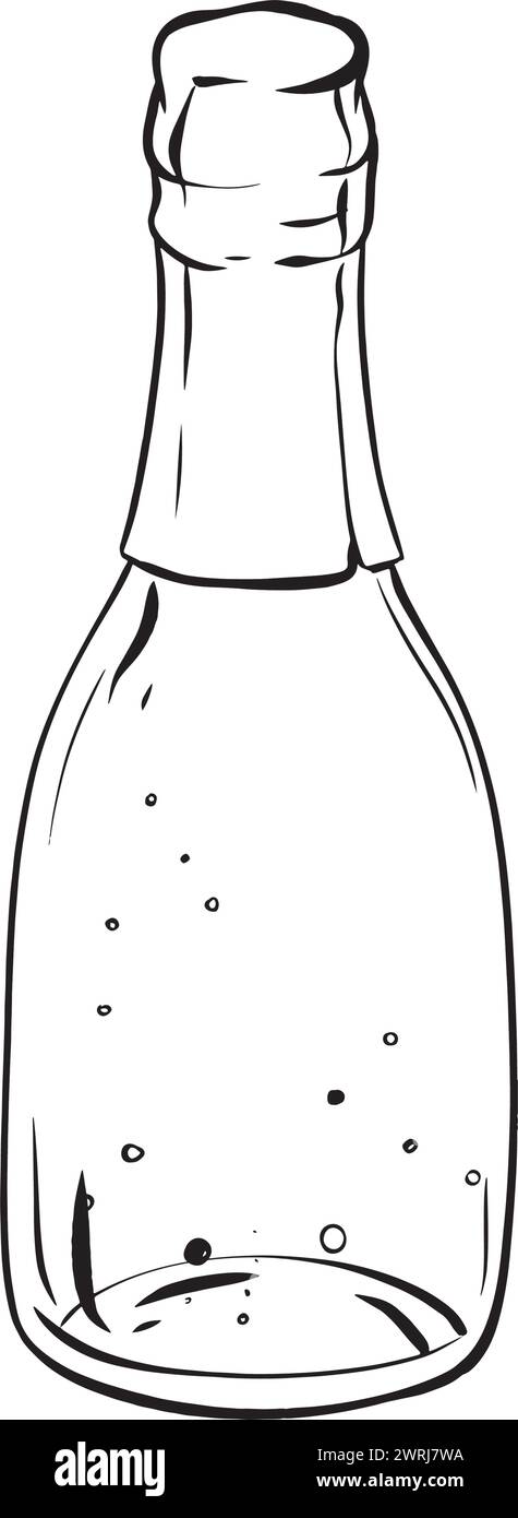 a black and white drawing of an empty bottle of champagne Stock Vector