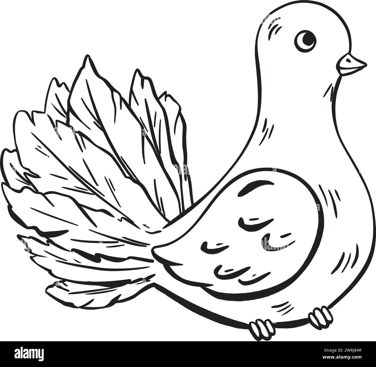 A black and white sketch of a pigeon with a long tail Stock Vector