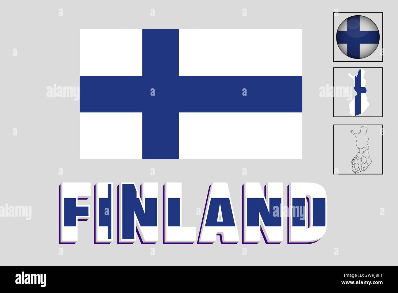 Finland map and flag in vector illustration Stock Vector