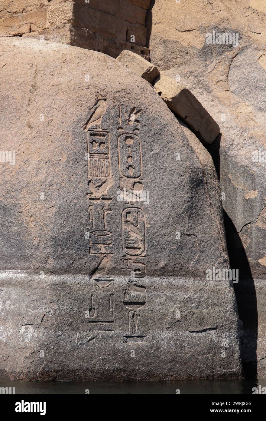 ancient egyptian hieroglyphs carved on the rocks Stock Photo