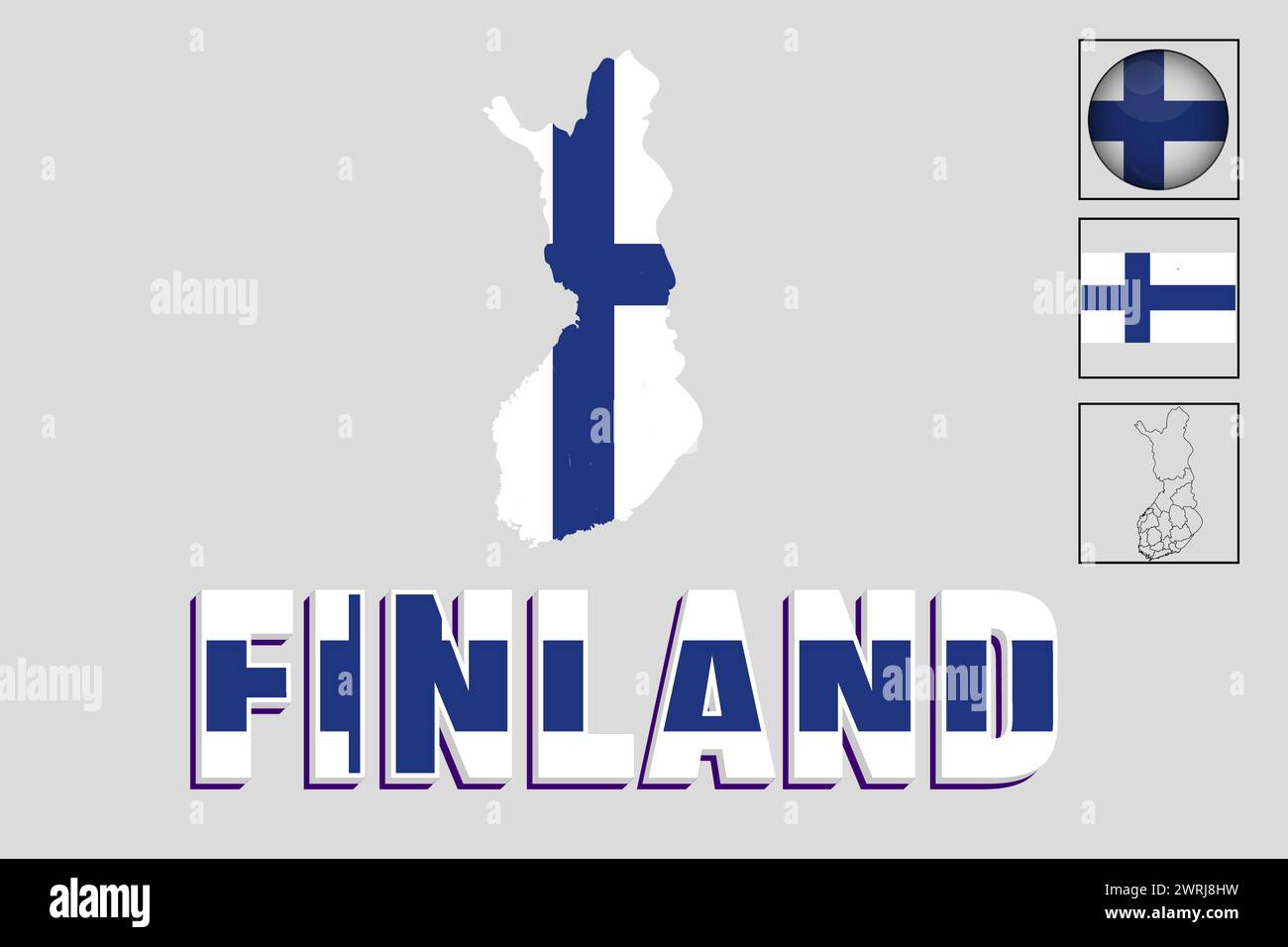 Finland map and flag in vector illustration Stock Vector