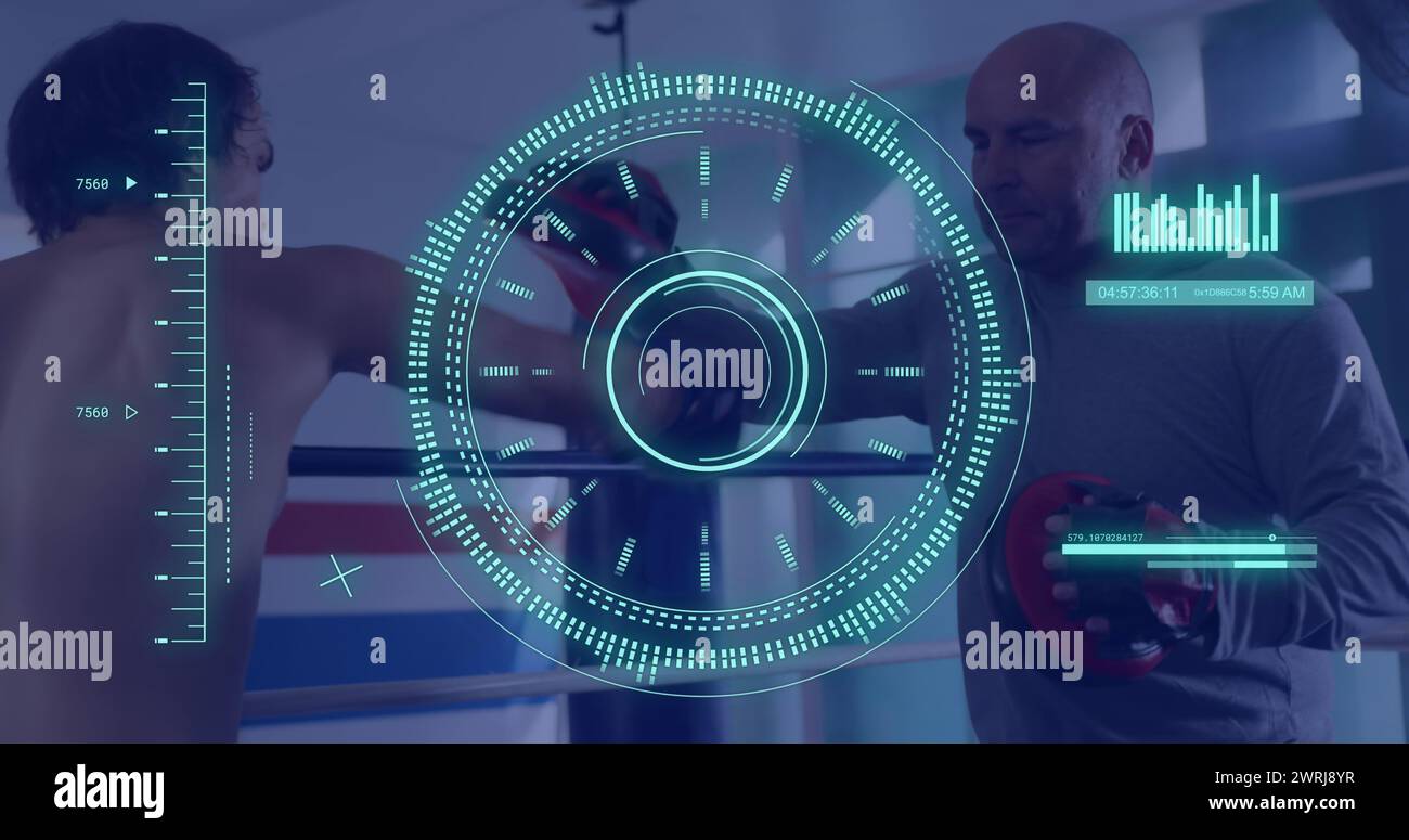 Image of data processing and scope scanning over caucasian male boxers ...